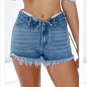 Fold over denim shorts
